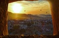 Amazing beautiful sunset from Uchisar castle in ancient Nevsehir Province Royalty Free Stock Photo