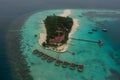 Amazing beautiful tropical island aerial view at Maldives Royalty Free Stock Photo