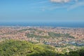 Amazing beautiful view from Mount Tibidabo to Barcelona and the Sea