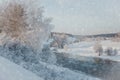 Amazing beautiful winter landscape of Russian winter: Royalty Free Stock Photo