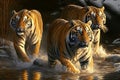 Amazing Bengal Tigers in the Wild. Generative AI