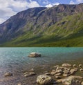 Amazing Besseggen Mountain ridge and turquoise lake landscape in Norway