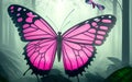 Amazing big pink butterfly in the rainforest. Generative Al Illustration