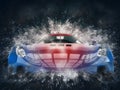 Amazing blue and red super car - 3D pixel grid