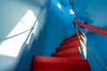 Amazing blue spiral staircase inside lighthouse Royalty Free Stock Photo