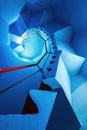 Amazing blue spiral staircase inside lighthouse Royalty Free Stock Photo