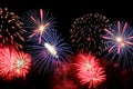 Amazing blue, white and red fireworks on dark background Royalty Free Stock Photo