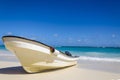 Amazing boat on sandy tropical beach