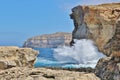 Amazing Breaking of Waves at Cliffs in Gozo island in Malta.