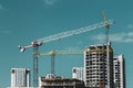 Amazing Bright Blue Clear Sky Above Construction Cranes. Construction And Development Of New Multi-storey Residential Royalty Free Stock Photo