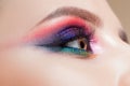 Amazing Bright eye makeup in luxurious blue shades. Pink and blue color, colored eyeshadow Royalty Free Stock Photo