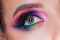 Amazing Bright eye makeup in luxurious blue shades. Pink and blue color, colored eyeshadow Royalty Free Stock Photo