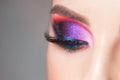 Amazing Bright eye makeup in luxurious blue shades. Pink and blue color, colored eyeshadow Royalty Free Stock Photo