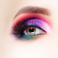 Amazing Bright eye makeup in luxurious blue shades. Pink and blue color, colored eyeshadow Royalty Free Stock Photo