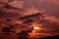 Amazing bright red orange colorful sunset in the evening sky