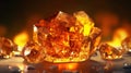 Amazing bright and shiny Amber crystal cluster background. Jewel mineral detailed macro. Generative AI