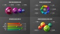 Amazing business data horizontal bar chart design layout. Colorful 3D balls corporate statistics infographic elements set.