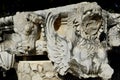 Carved mythical beasts at the ancient Temple of Apollo at Didim in Turkey.