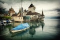 Amazing castle over Thun lake, Jungfrau region, Switzerland Royalty Free Stock Photo