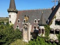 Amazing Castle in Ravadinovo, Bulgaria. Bizarre towers, windows, knight s castle, top view from drone Royalty Free Stock Photo