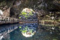 Amazing cave, pool, natural auditorium, salty lake designed by Cesar Manrique in volcanic tunnel called Jameos del Agua in Royalty Free Stock Photo