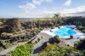 Amazing cave, pool, natural auditorium, salty lake designed by Cesar Manrique in volcanic tunnel called Jameos del Agua in Royalty Free Stock Photo