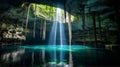 Amazing Cenote with stream of light