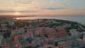 Amazing city sunset panorama aerial view. Beautiful coastal mediterranean town Royalty Free Stock Photo