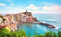Amazing cityscape with boats and colored houses in Vernazza, Cinque Terre, Italy. Amazing places. A popular vacation spot