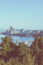 Amazing cityscape of Budapest, Hungary with Szechenyi Chain Bridge over the Danube River and Hungarian Parliament Building in the Royalty Free Stock Photo