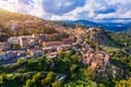 Amazing cityscape of Novara di Sicilia town. Aerial view of Novara di Sicilia, Sicily, Italy, Europe. Mountain village Novara di