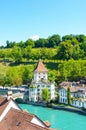Amazing cityscape of Swiss capital Bern. Old town located along turquoise Aare River. Historical buildings. Photographed in summer Royalty Free Stock Photo