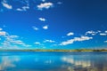 Amazing clear lake under blue sunny sky