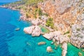 Amazing cliffside beach near Sveta Nedjelja on Hvar island aerial view Royalty Free Stock Photo