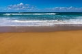 Amazing Cofete beach with endless horizon. Volcanic hills in the background and Atlantic Ocean. Cofete beach, Fuerteventura,