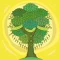 Amazing Color Tree Of Life In The Indian Style With Leaves. Cartoon Vector Illustrations.