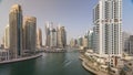 Amazing colorful dubai marina skyline during sunset timelapse Royalty Free Stock Photo