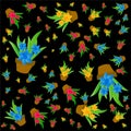 The Amazing of Colorful Flowers Character, Pattern Wallpaper in Dark Background Royalty Free Stock Photo