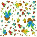 The Amazing of Colorful Flowers Character, Pattern Wallpaper in White Background Royalty Free Stock Photo