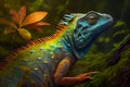 Colorful iguana in the fantasy rain forest, ai illustration Royalty Free Stock Photo