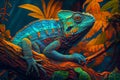 Amazing colorful iguana in the rain forest, ai illustration Royalty Free Stock Photo