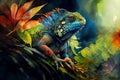 Colorful iguana in the rain forest, ai illustration Royalty Free Stock Photo