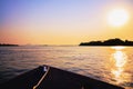 Amazing colorful landscape at sunset of a boat navigating on Pan Royalty Free Stock Photo