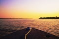 Amazing colorful landscape at sunset of a boat navigating on Pan Royalty Free Stock Photo