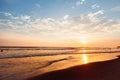 Amazing colorful red sunset at tropical islands. Beautiful cloudscape over the sea. Silhouettes in sunlight. Bali, Asia, Kuta Royalty Free Stock Photo