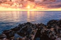 Amazing colorful sunrise over the sea and rocks, scenic seascape, Cavo Greko, Ayia Napa, Cyprus Royalty Free Stock Photo