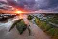 Amazing sunset over barrika beach Biscay, Basque Country scenary of Game of Thrones Royalty Free Stock Photo