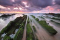 Amazing sunset over barrika beach Biscay, Basque Country scenary of Game of Thrones Royalty Free Stock Photo