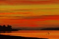 Beautiful red sunset over the Danube river Royalty Free Stock Photo