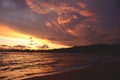 Amazing colorful sunset in Unawatuna beach, Sri Lanka Royalty Free Stock Photo